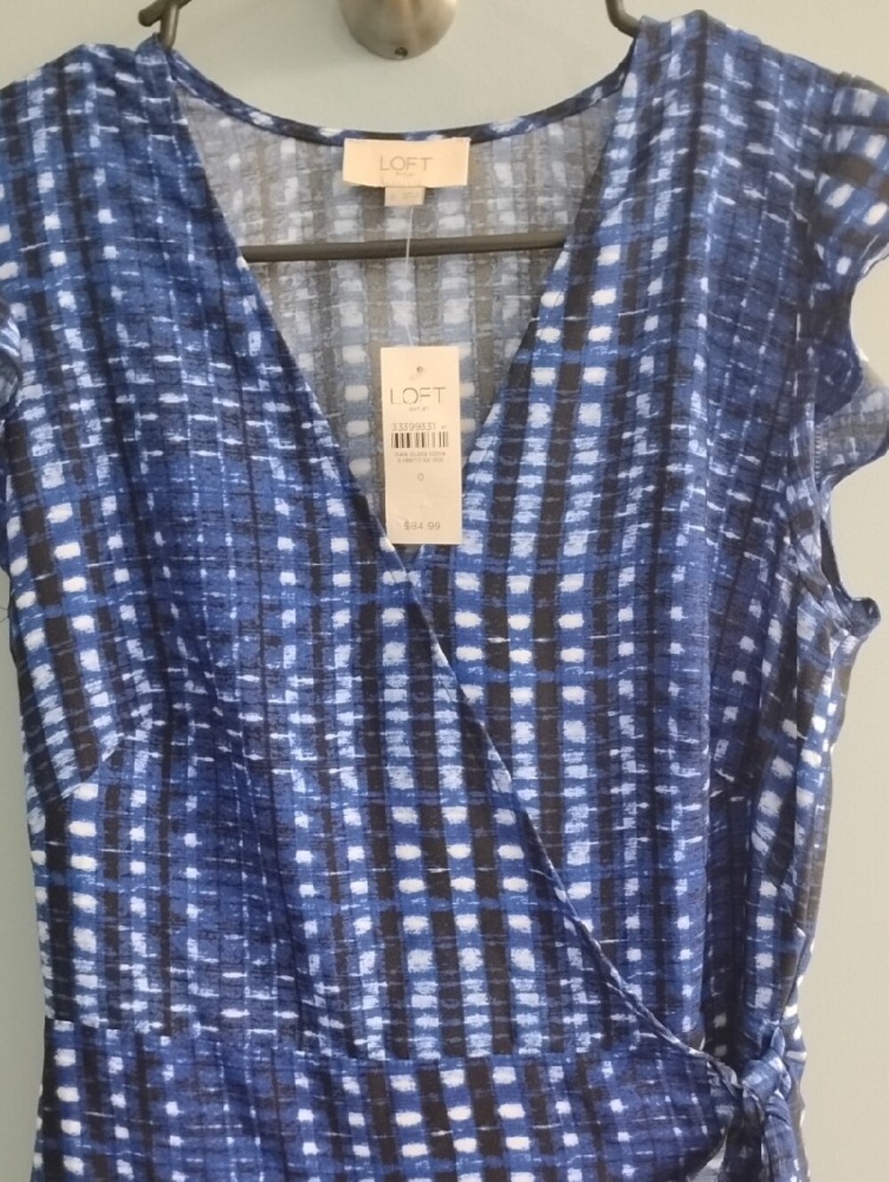 NWT LOFT Navy & White Printed Tie-Waist Midi Dress Size 0 - Picture 3 of 5